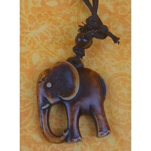 New Adjustable‎ Cord Necklace Brown Elephant Design Pendant Resin 7"-15" Length